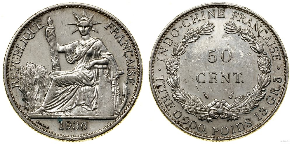 Indochiny Francuskie, 50 centymów, 1936