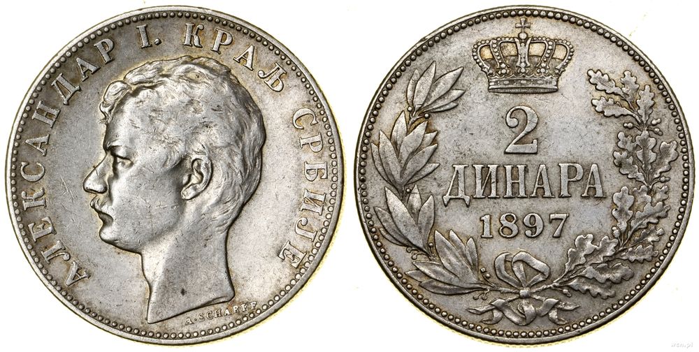 Serbia, 2 dinary, 1897