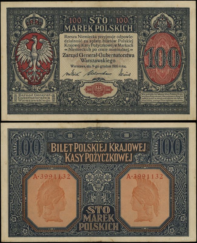 Polska, 100 marek polskich, 9.12.1916