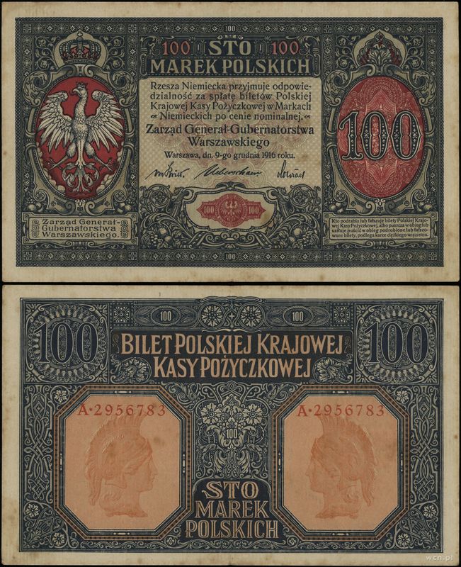 Polska, 100 marek polskich, 9.12.1916