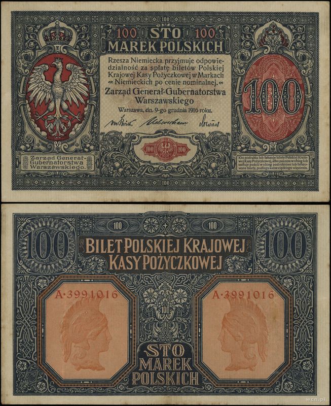 Polska, 100 marek polskich, 9.12.1916