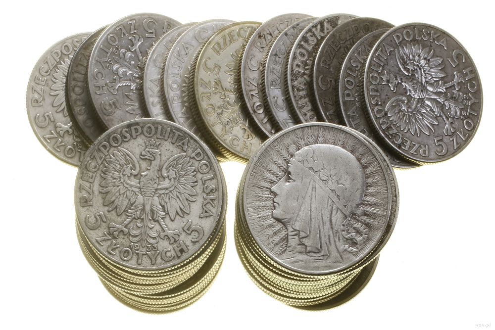 Polska, zestaw 50 x 5 złotych, różne roczniki