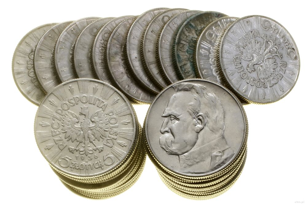 Polska, zestaw 50 x 5 złotych, różne roczniki