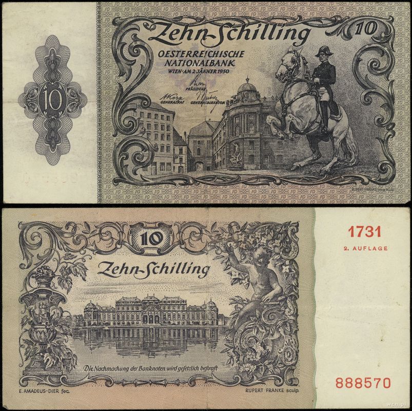 Austria, 10 szylingów, 2.01.1950