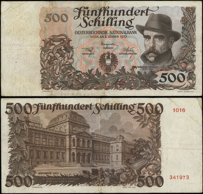 Austria, 500 szylingów, 2.01.1953
