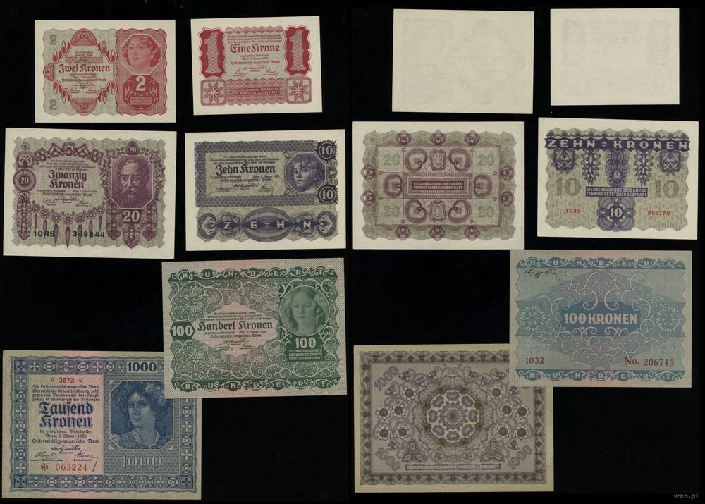 Austria, zestaw 6 banknotów, 2.01.1922