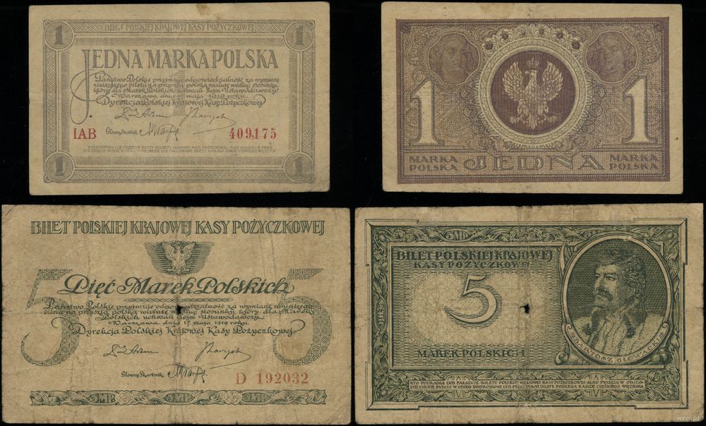 Polska, zestaw 4 banknotów 1919 roku