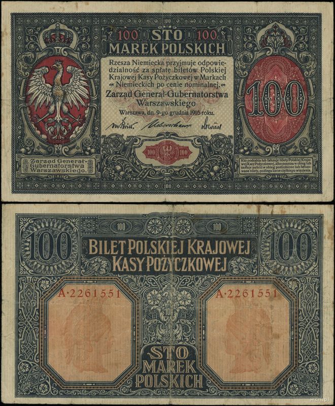 Polska, 100 marek polskich, 9.12.1916