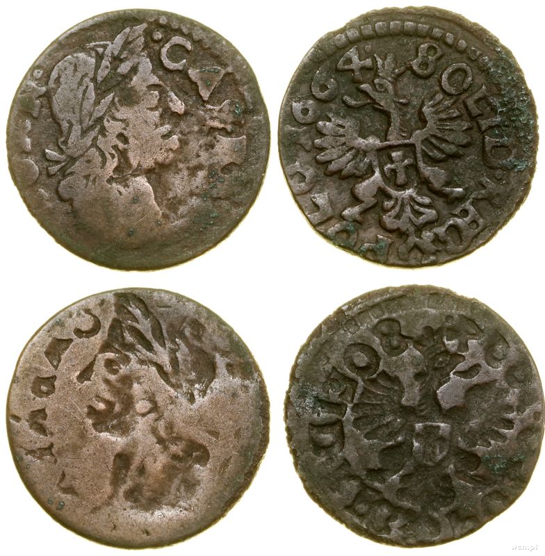 Polska, zestaw: 2 x szeląg miedziany (boratynka)