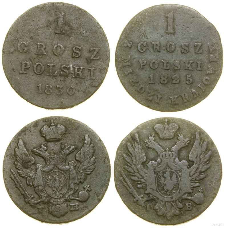 Polska, zestaw: 2 x 1 grosz polski z miedzi krajowej, 1825–1830
