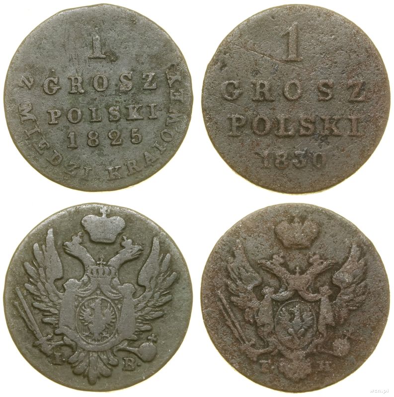 Polska, zestaw: 2 x 1 grosz polski z miedzi krajowej, 1825–1830