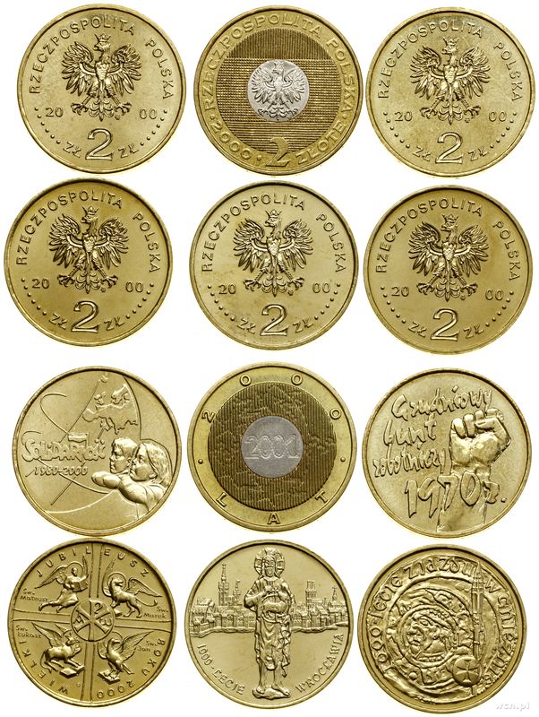 Polska, zestaw 6 x 2 złote, 2000