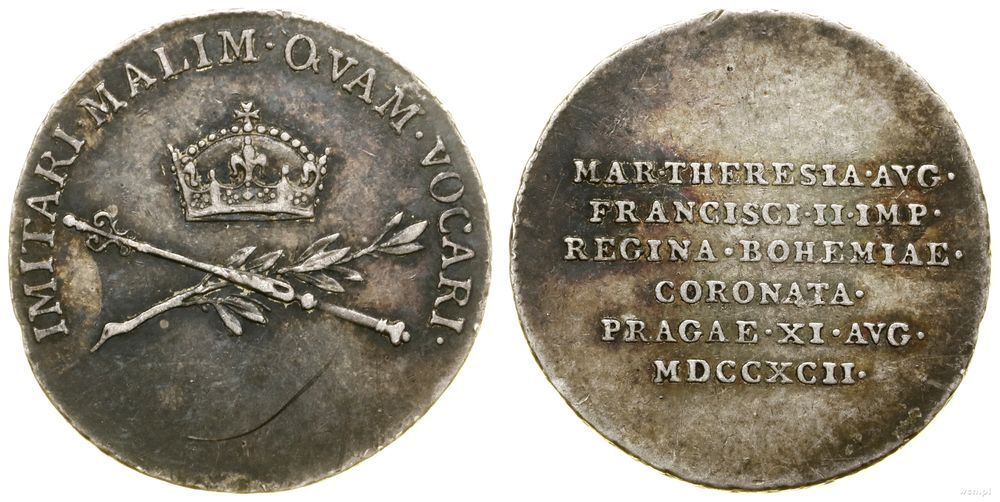 Austria, srebrna odbitka ze stempli do 3/4 dukata, z okazji koronacji Franciszka II w Pradze, 1792