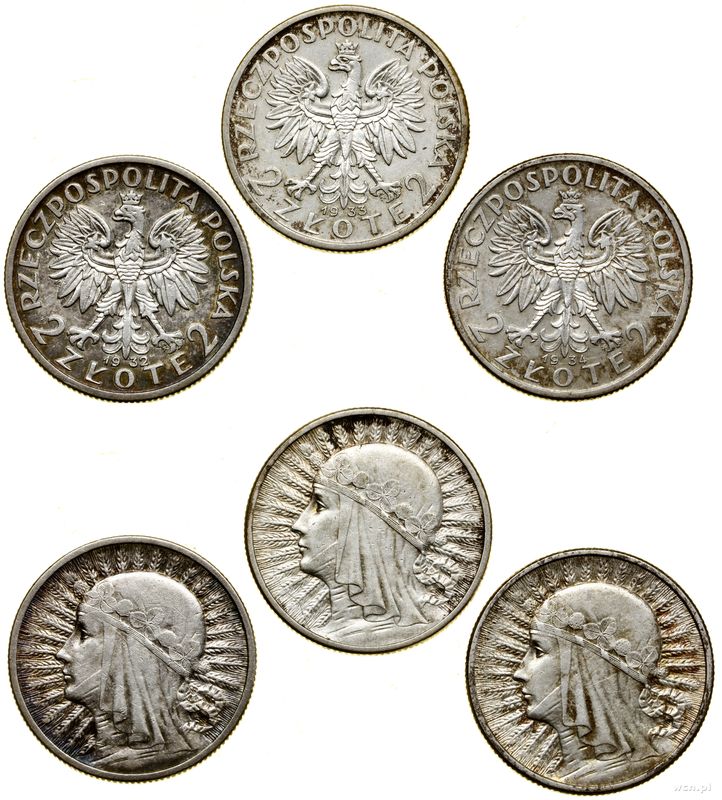 Polska, zestaw: 3 x 2 złote, 1932, 1933, 1934