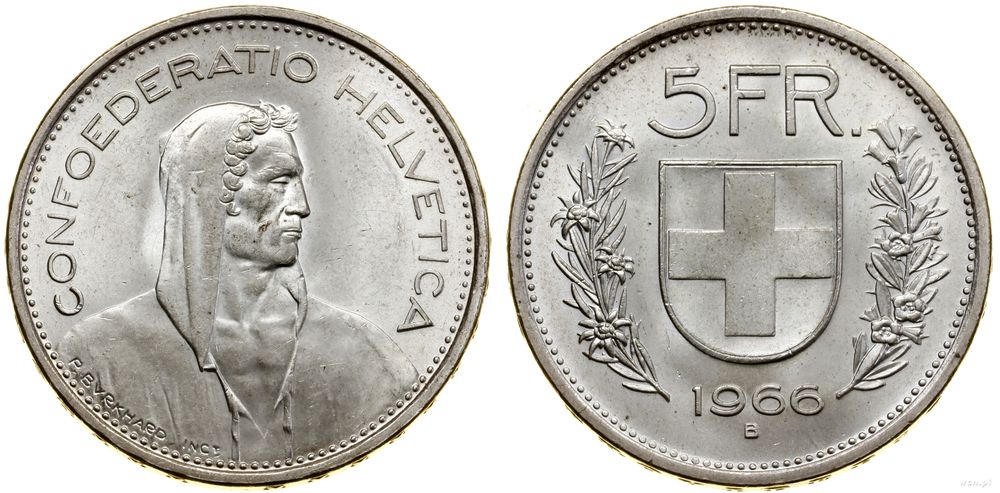 Szwajcaria, 5 franków, 1966 B