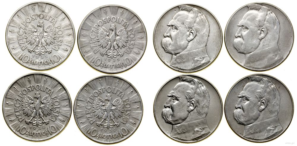 Polska, zestaw: 4 x 10 złotych, 1935 i 1936