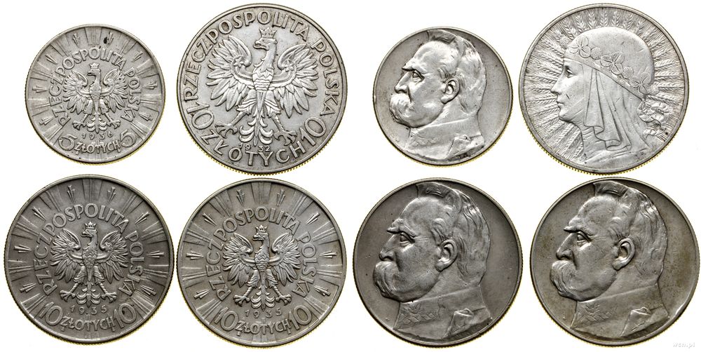 Polska, zestaw: 3 x 10 złotych i 1 x 5 złotych, 1932–1936