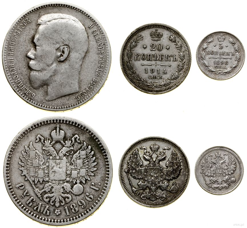 Rosja, zestaw 3 monet, 1896–1914