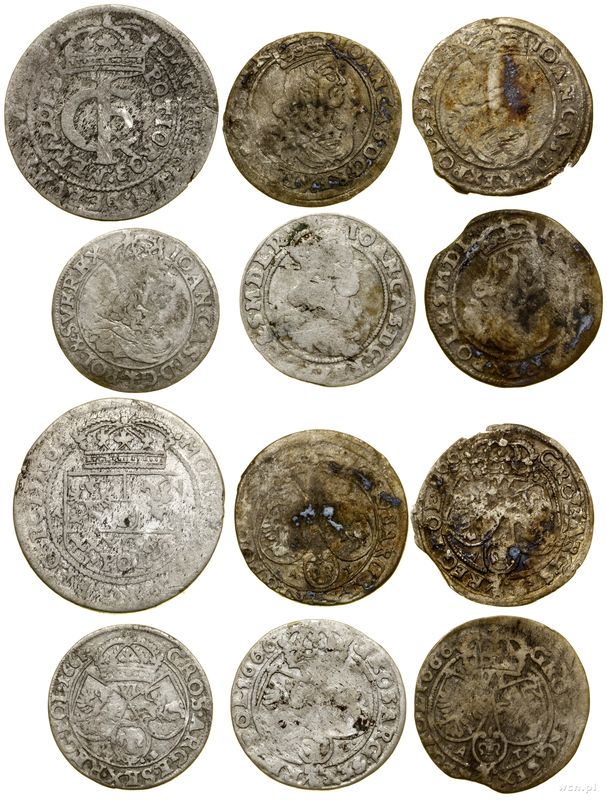 Polska, zestaw 6 monet, 1661–1666