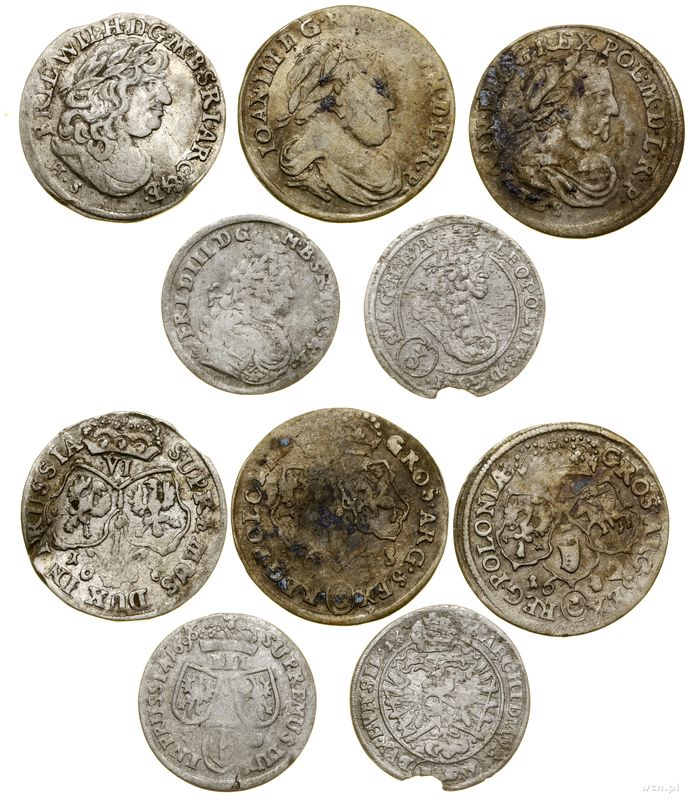 Polska, zestaw 5 monet, 1678–1696
