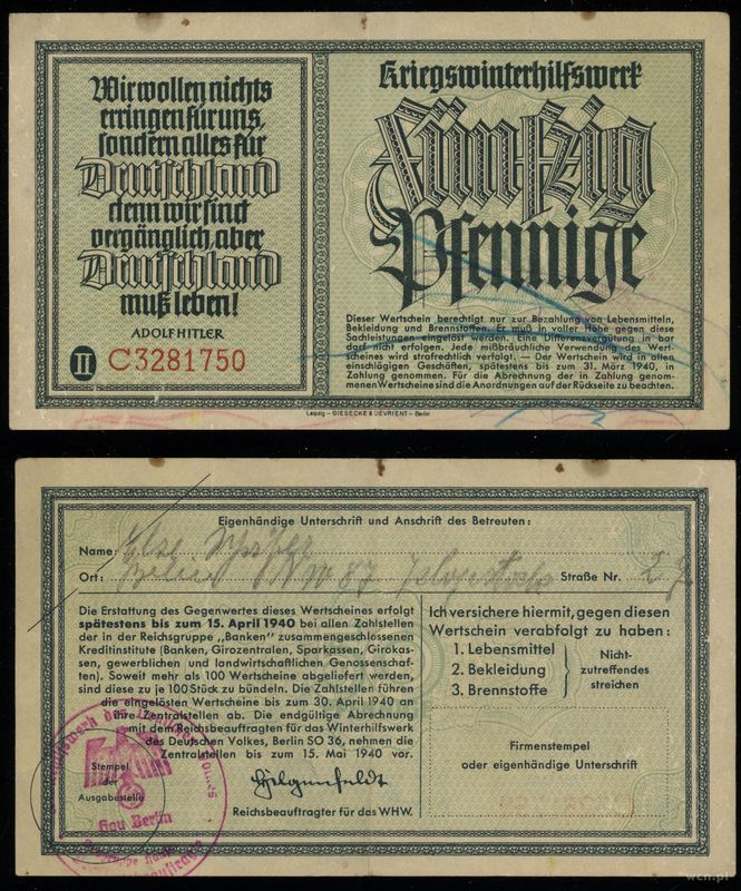 Niemcy, 50 fenigów, 1940