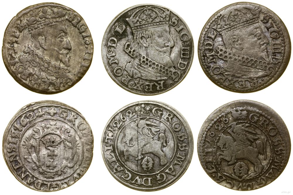 Polska, zestaw: 3 x grosz, 1624–1626