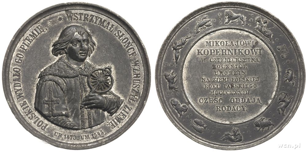 Polska, Mikołaj Kopernik - medal na 400-lecie urodzin. Aw: Popiersie astrono.., 1873