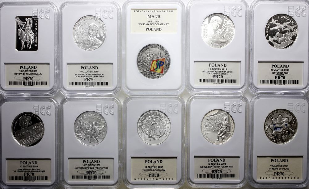 Polska, zestaw 10 x 10 złotych, różne roczniki