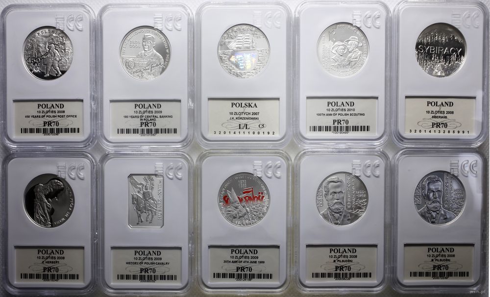 Polska, zestaw 10 x 10 złotych, różne roczniki