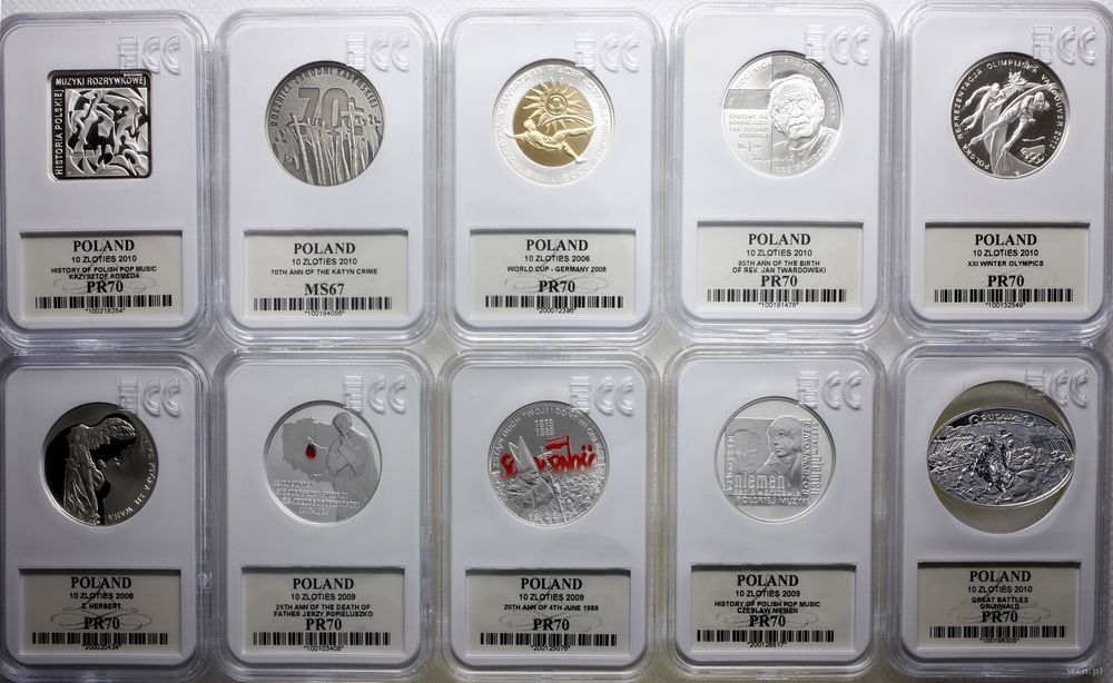 Polska, zestaw 10 x 10 złotych, różne roczniki