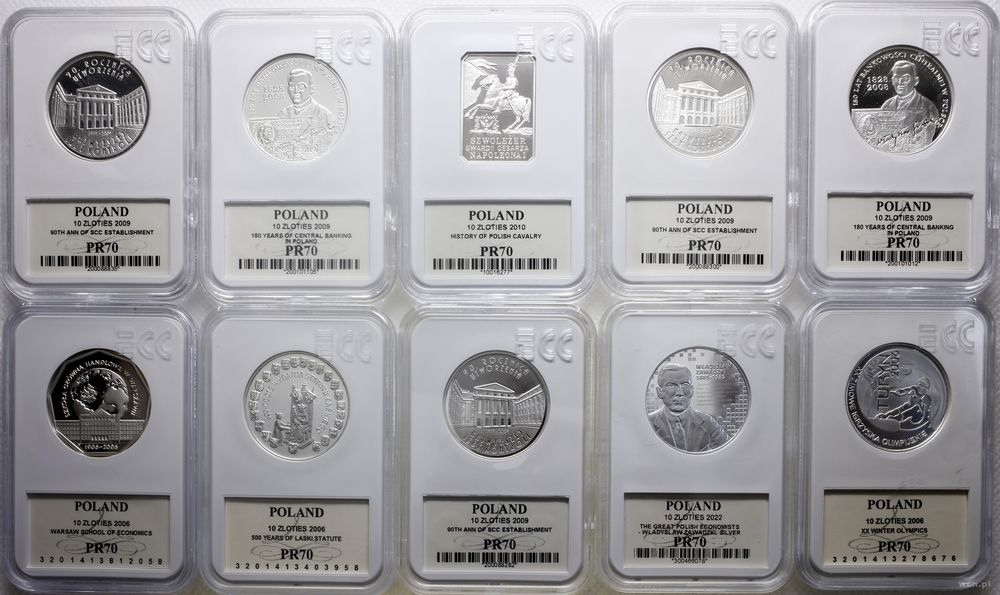 Polska, zestaw 10 x 10 złotych, różne roczniki