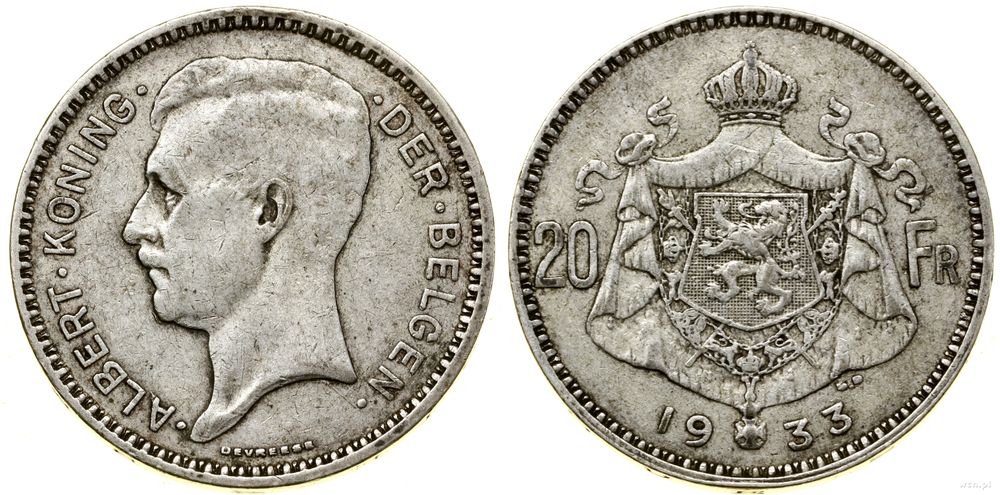 Belgia, 20 franków, 1933
