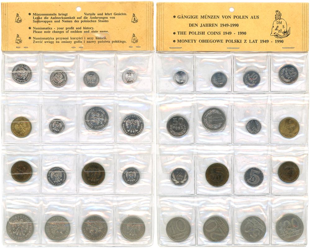 Polska, zestaw monet obiegowych, 1949–1990