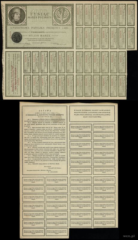 Polska, obligacja 4% Państwowej Pożyczki Premiowej na 1.000 marek polskich, 1920