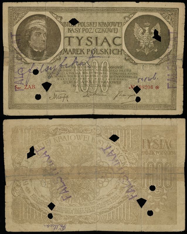 Polska, 1.000 marek polskich (fałszerstwo z epoki), 17.05.1919