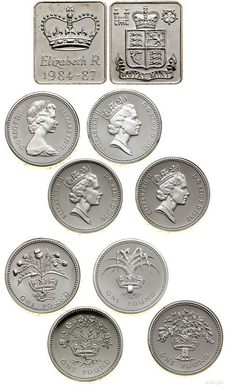 Wielka Brytania, zestaw 4 x 1 funt (piedfort) plus żeton