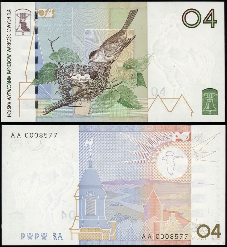 Polska, banknot testowy PWPW - 04 Pokrzewka czarnołbista, (2004)