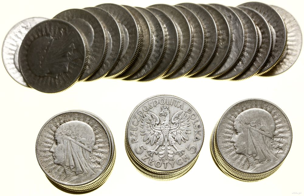 Polska, zestaw 50 x 5 złotych, różne roczniki