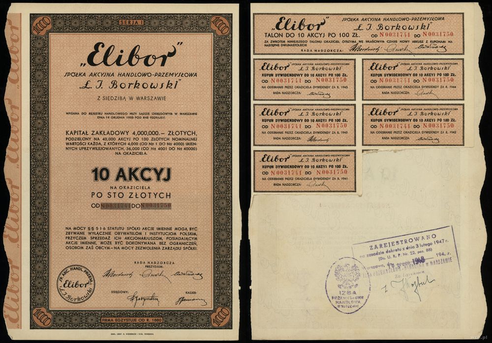 Polska, 10 akcji po 100 złotych = 1.000 złotych, 1934