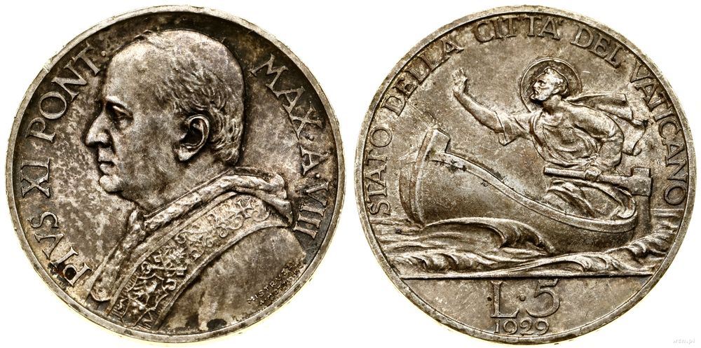 Watykan (Państwo Kościelne), 5 lirów, 1929
