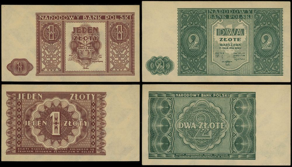 Polska, zestaw: 1 i 2 złote, 15.05.1946