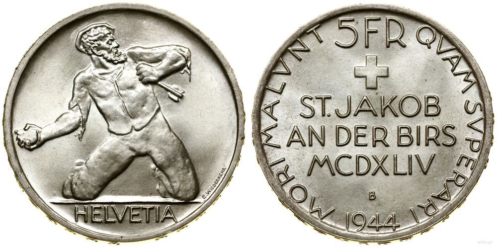 Szwajcaria, 5 franków, 1944