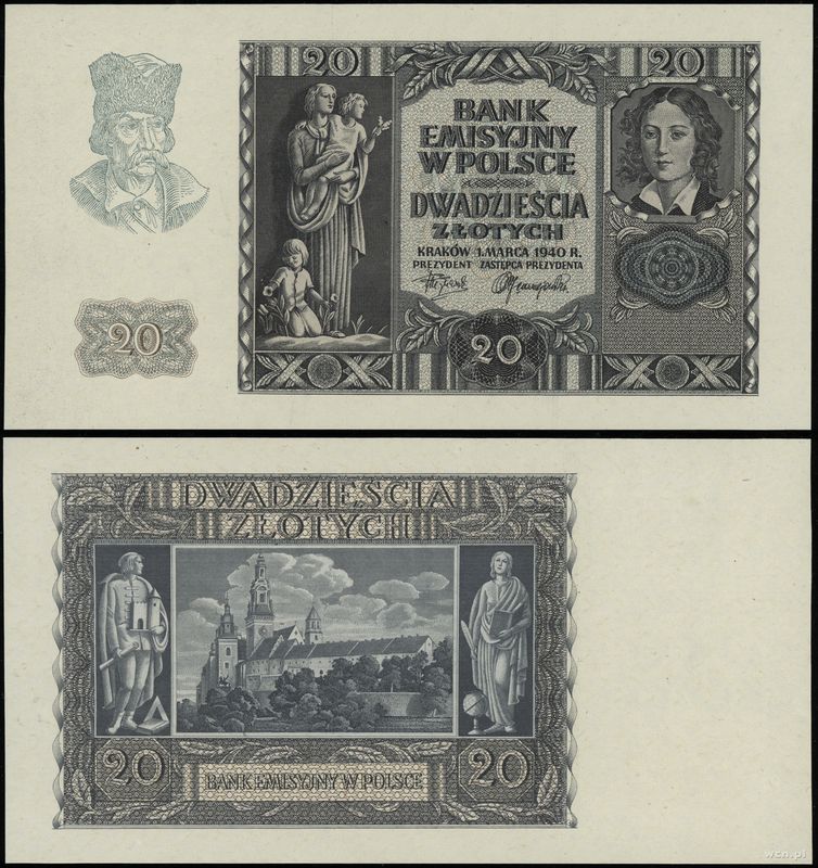Polska, niedokończony druk 20 złotych, 1.03.1940