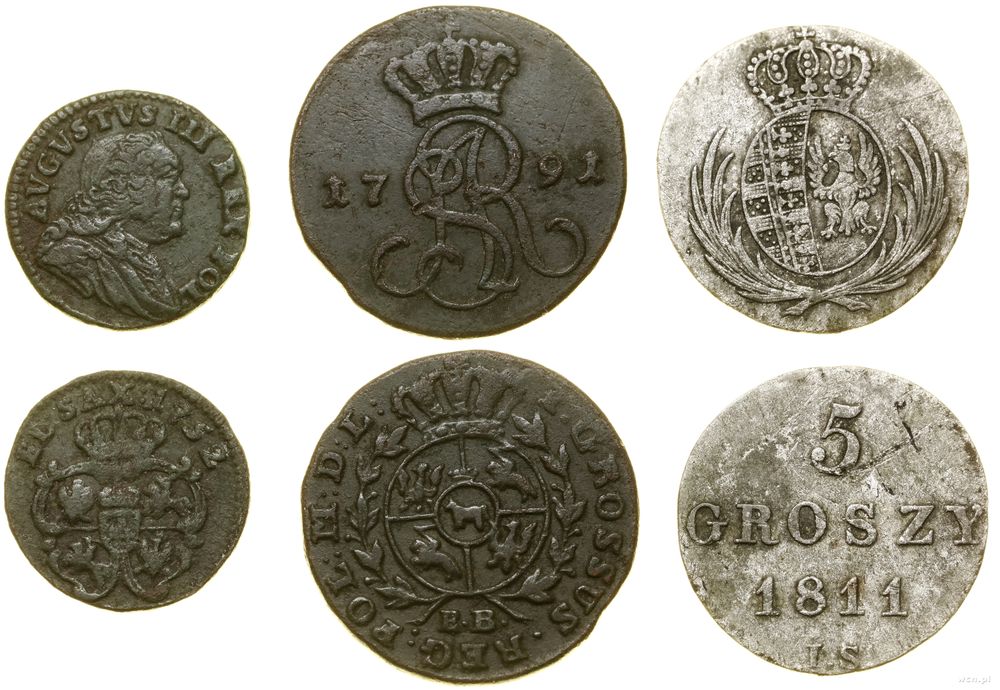 Polska, zestaw 3 monet, 1752–1811