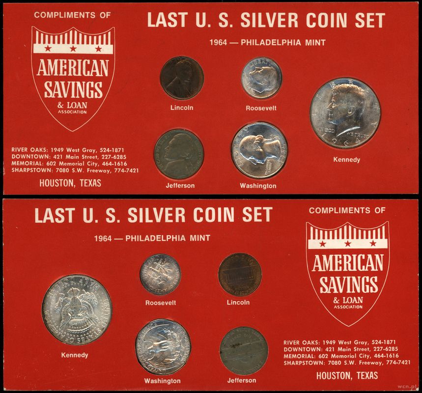 Stany Zjednoczone Ameryki (USA), zestaw 5 monet z mennicy Filadelfia, 1964