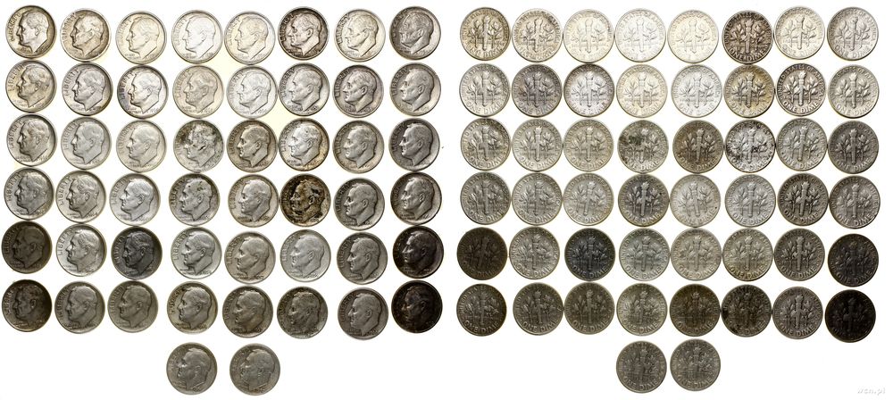 Stany Zjednoczone Ameryki (USA), zestaw 50 x 10 centów, różne roczniki