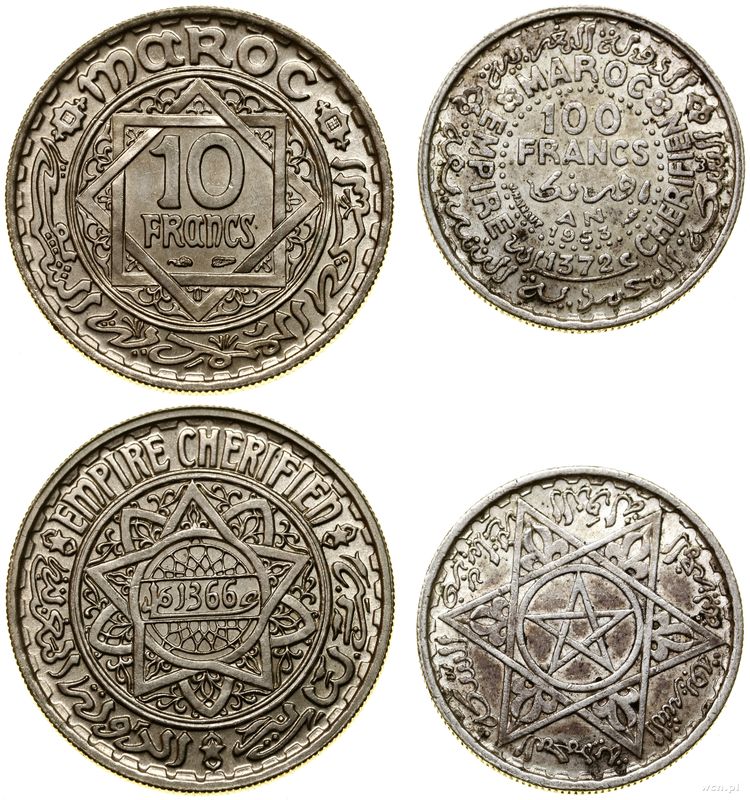 Maroko, zestaw: 2 x 10 franków, 1947–1953