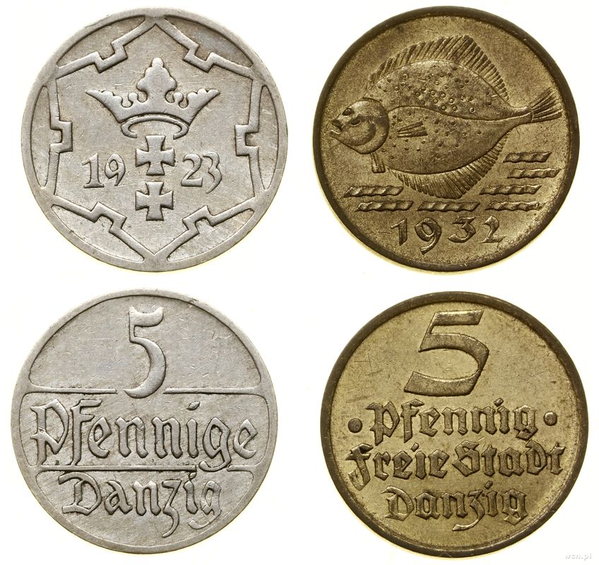 Polska, zestaw: 2 x 5 fenigów, 1923 i 1932