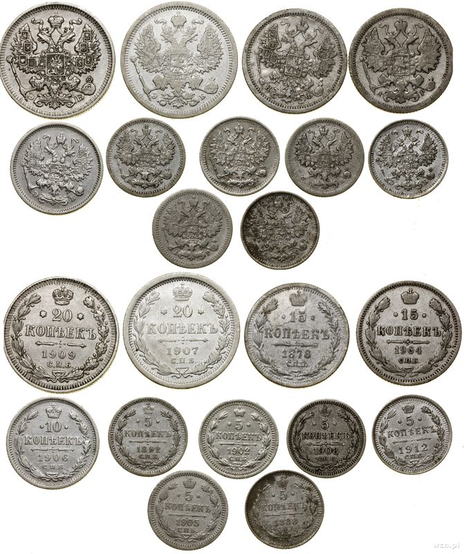 Rosja, zestaw 11 monet, 1878–1912