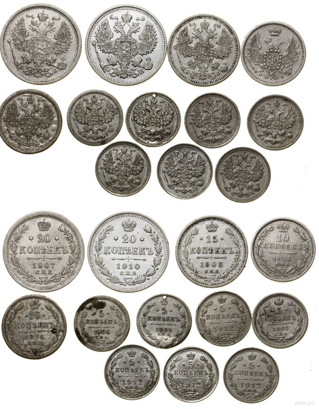 Rosja, zestaw 12 monet, 1856–1912